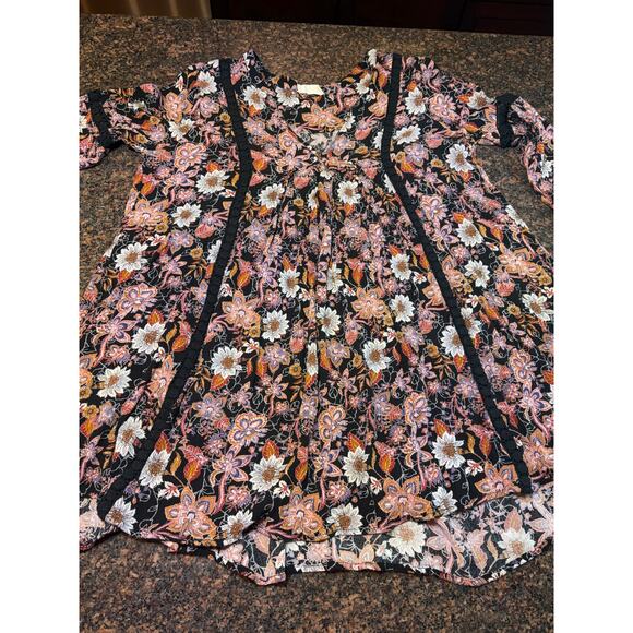 Alter'd State Black Floral Mini Bell Sleeve Boho Dress Size L - Picture 8 of 12